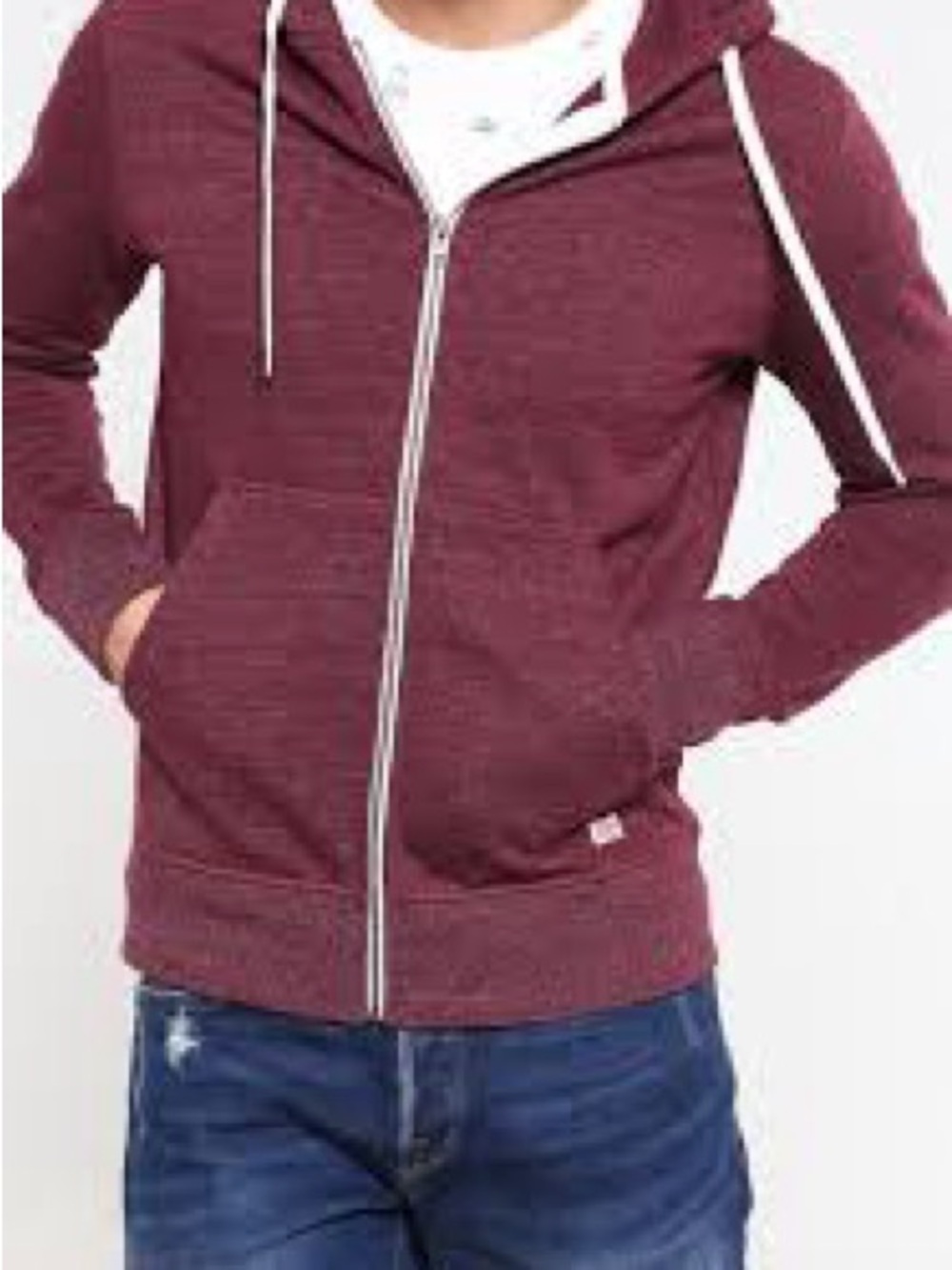 Jack & Jones Men's Maroon Zip-Up Sweater Hoodie